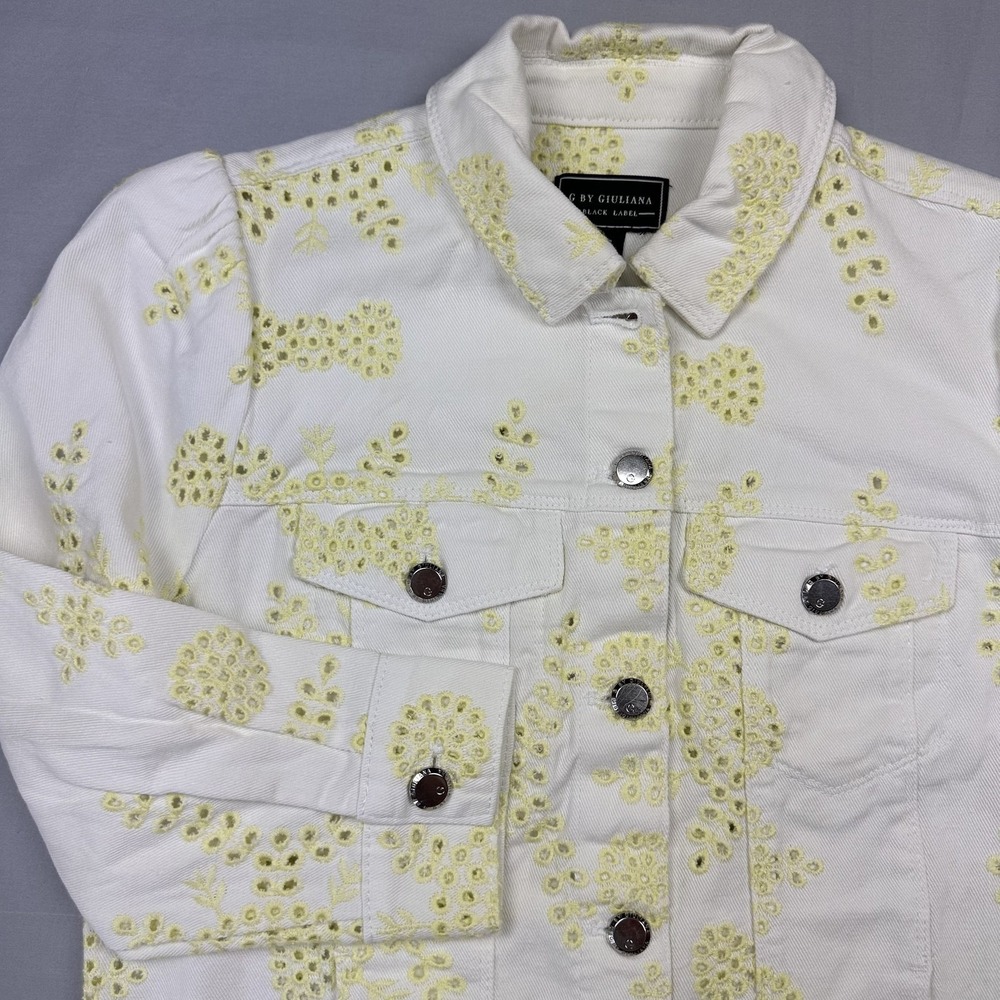 G By‎ Giuliana Jacket Womens XXS White Denim Embroidered Eyelet Floral Cottage